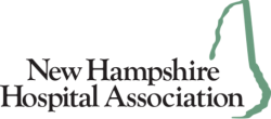 New Hampshire Hospital Association Logo, Black Text, Teal State of New Hampshire Graphic