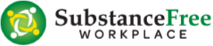 Substance Free Workplace Logo, Green and Black Text, Yellow, White and Green Circle Logo