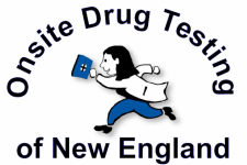 Onsite Drug Testing of New England logo, person running in blue pants