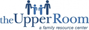 blue logo with images of a family holding hands