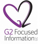 G2 Focused Information Logo, half purple/half black heart