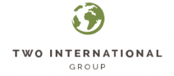 Two International Group Logo, Green World Graphic with Charcoal Grey Lettering