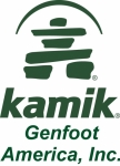 Green logo with image of a cairn. Kamik Genfoot America, In
